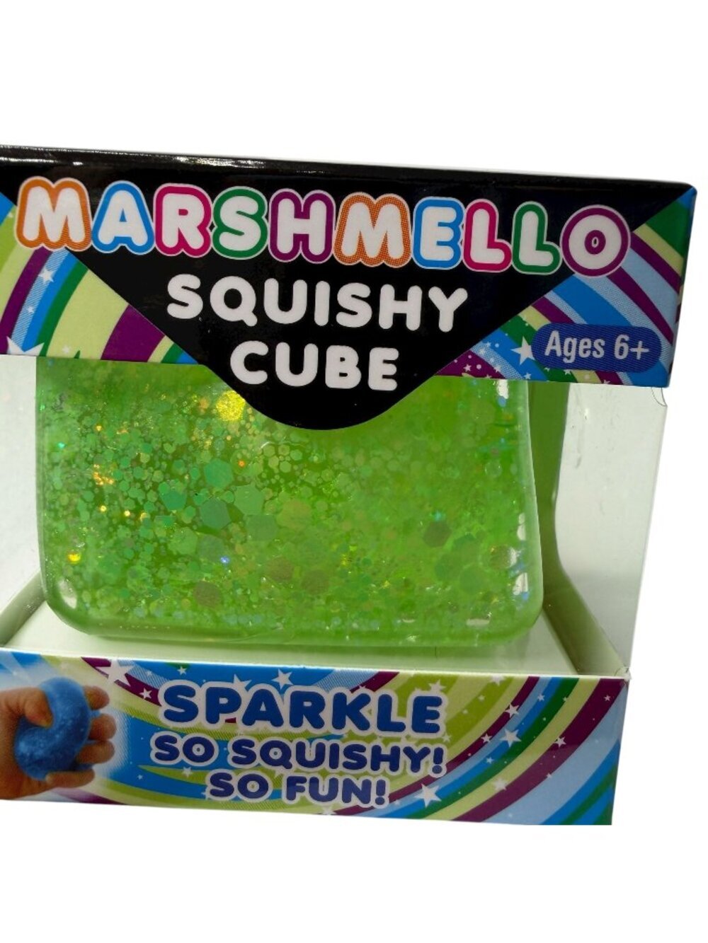 Marshmello Sparkle Squishy Cube Green New